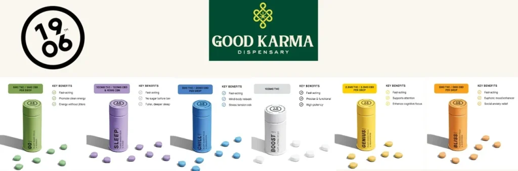 Green and white logo with two cylindrical containers and scattered pills on a white background