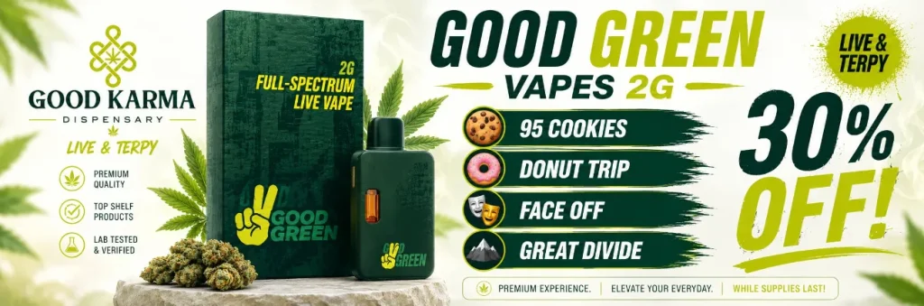 Vape device and packaging with flavor options listed on right side